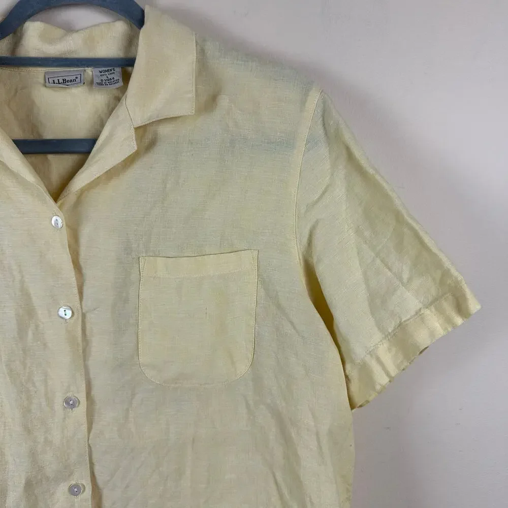 LL Bean Linen Button Front Shirt Size L Butter Yellow Minimalist Resort Vacation - Picture 4 of 8